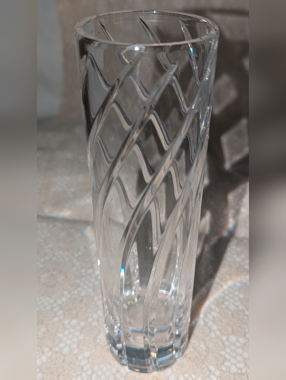 Vintage Tiffany & Co. Reeds   Swirl Cut Crystal Cylinder Bud Vase
